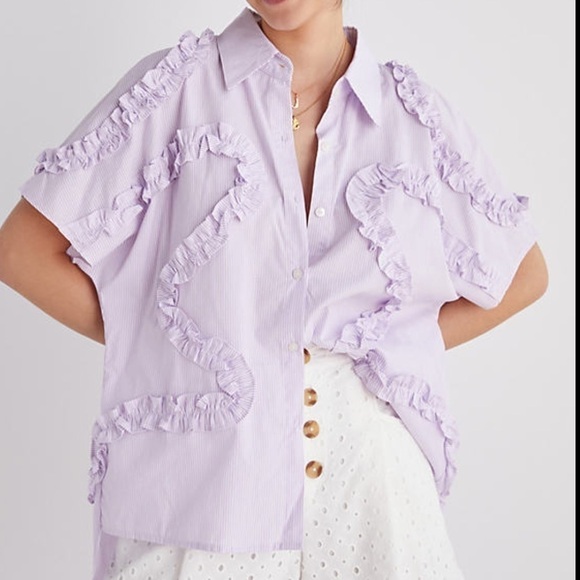 Margo Baridon Striped Buttondown in Purple Size Small - Picture 1 of 8